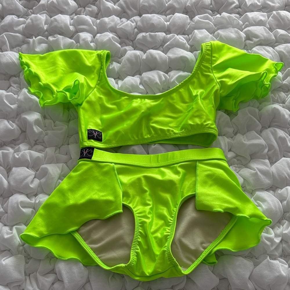 Kandi Kouture Neon Lime Two-Piece Ruffled Dance Set